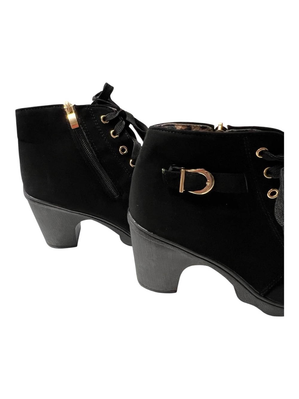 NWOT Black Faux Suede Lace Up Platform Ankle Boots Chunky Heel | Size 9 - Picture 8 of 9
